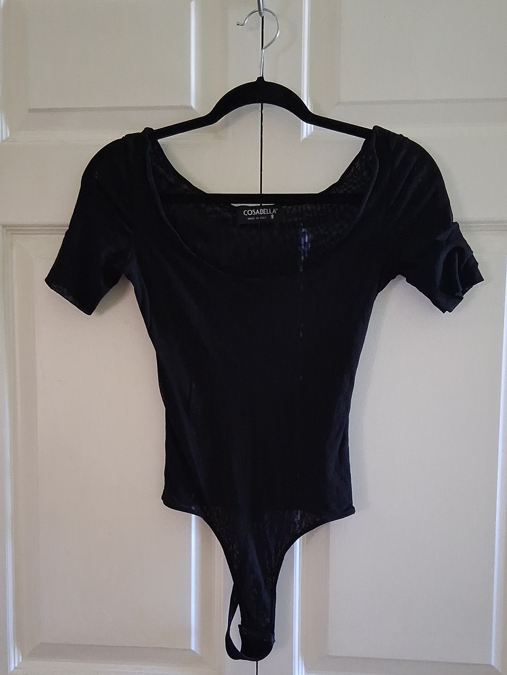 Cosabella Made In Italy Black Short Sleeve Scoop Neck Bodysuit